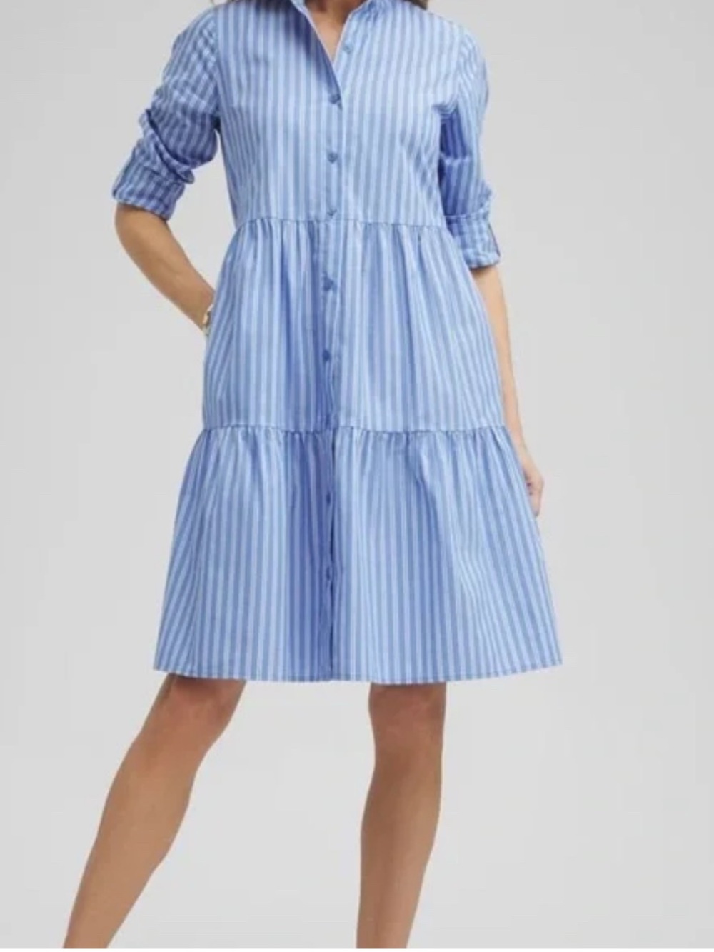 Chico’s Poplin Stripe Shirt Dress Blue White Collared Women’s Size US 8